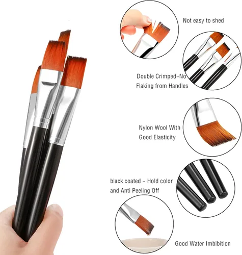 Miniatura 3 de Zonon 10 pinceles de pintura de cabeza plana de 1 pulgada, pinceles de pintura acrílica de acuarela a granel, pinceles de pelo de nailon sintético