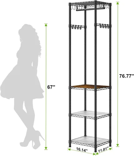 Miniatura 5 de R1 Perchero de Servicio Pesado para Ropa, Percheros para Ropa para Colgar Prendas, Perchero de Prendas con Estantes de Almacenamiento, Perchero