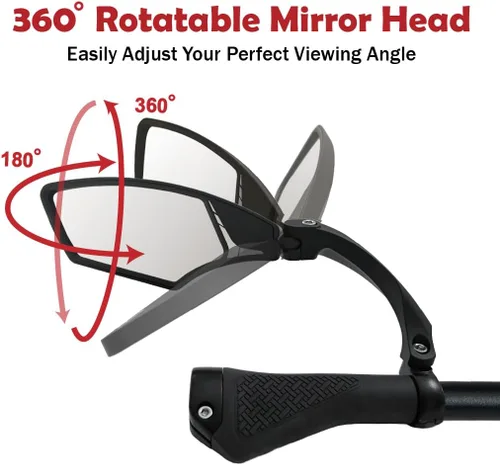 Miniatura 3 de Hafny - Espejo para manubrio de bicicleta – Vidrio HD, ángulo amplio, ajustable 360° de vista trasera – Resistente a roturas, antirreflejos