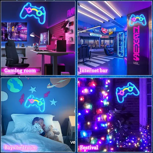 Miniatura 7 de Vicloon Letrero de Neón para Jugadores, Forma de Control de Gamepad - Luz de Pared LED USB/Batería para Decoración de Sala de Juegos, Regalos Retro