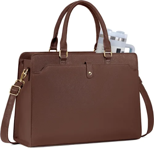 Miniatura 10 de Bolsa de mano para computadora portátil para mujer, 15.6 pulgadas, impermeable, de cuero, gran capacidad, maletín de trabajo para oficina y negocios