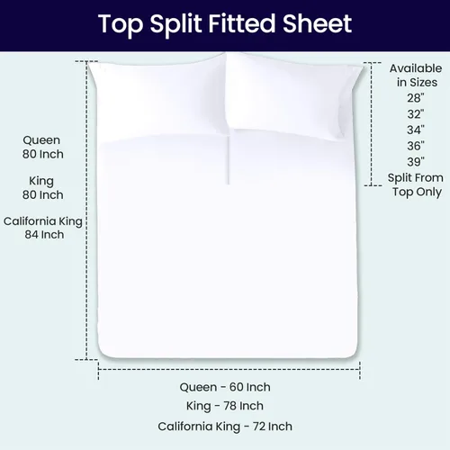 Miniatura 5 de SGI bedding Sábana bajera ajustable Queen Split Top de 28 pulgadas con cabezal flexible SOLO 100% algodón egipcio 1000 hilos Sábana bajera Flex Top