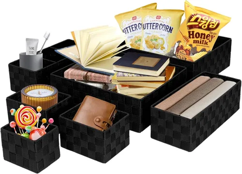 Miniatura 8 de Organizador de cajones, cestas de cubo para estantes de almacenamiento, canasta tejida pequeña hecha a mano, contenedores de almacenamiento poco