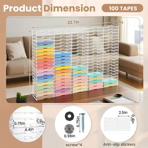 Miniatura 2 de DoubleFill 100 ranuras de acrílico transparente para almacenamiento de cinta de casete fácil clasificación y organización de cintas de casete