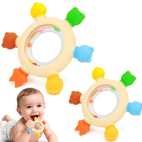 Miniatura 8 de Anillos de dentición para bebés, juguetes de sonajero, mordedor de silicona sin BPA para bebés de 0 a 24 meses, juguetes masticables suaves y 1