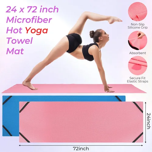 Miniatura 2 de Tenceur Paquete de 2 toallas de sudor de yoga caliente de 24 x 72 pulgadas, antideslizantes, toallas de microfibra absorbente para pilates