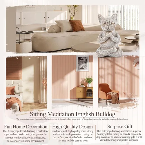 Miniatura 4 de Estatua de bulldog de Buda meditante, figura de yoga de resina de 5.7 pulgadas, bonita decoración de mesa divertida de animales zen, para el hogar