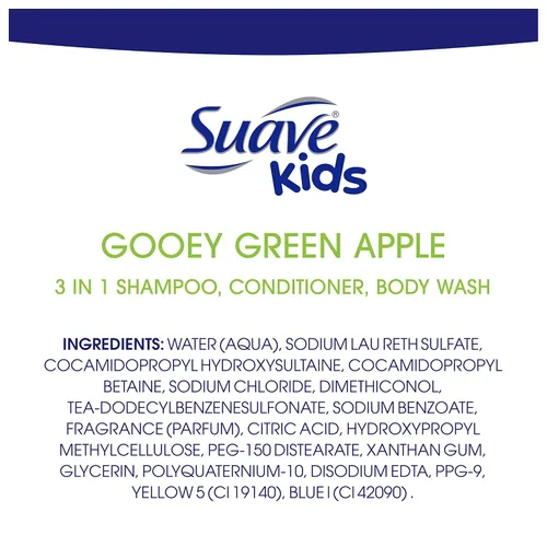 Miniatura 4 de Suave Champú para niños, acondicionador, gel de baño 3 en 1 para facilitar la limpieza de manzana verde pegajosa, sin desgarros, 10 onzas