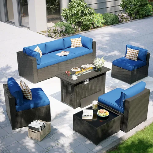 Miniatura 25 de Aoxun Juego de muebles de patio, 7 piezas de sofás seccionales para exteriores con funda impermeable, mimbre de ratán para exteriores, juego