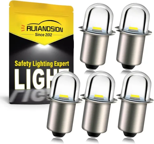 Ruiandsion Bombilla LED P13.5S con base de 18 V, bombillas LED blancas de repuesto para linterna, antorcha, no polaridad no regulable (paquete de 5)