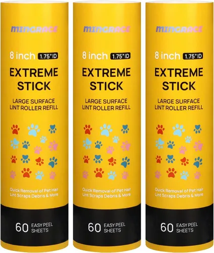 Rodillo de pelusa grande de 8 pulgadas para Scotch-Brite 50% más pegajoso rodillo de pelusa de superficie grande, 60 hojas por recambio, paquete de