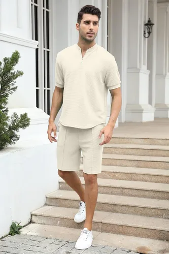Miniatura 36 de FZNHQL Conjunto deportivo de moda para hombre, 2 piezas, casual, atlético, para correr, manga corta/larga, conjunto para hombre