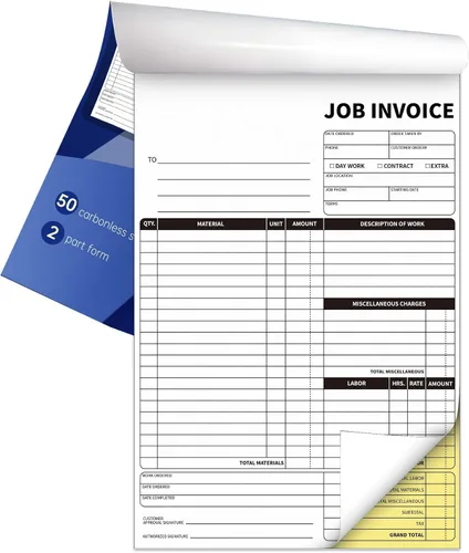 Miniatura 2 de Formularios de pedido de trabajo sin carbono, facturas de 7.5 x 11 pulgadas para pequeñas empresas, libro de pedidos de ventas con tablero