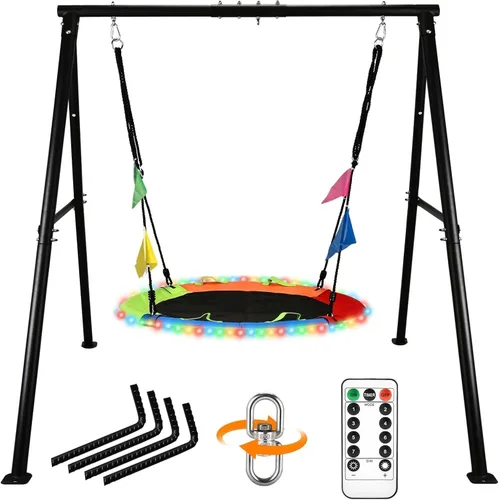 HeyZoo Juegos de columpios para patio trasero, columpio de platillo volador de 40 pulgadas con capacidad de 440 libras, soporte de columpio de metal