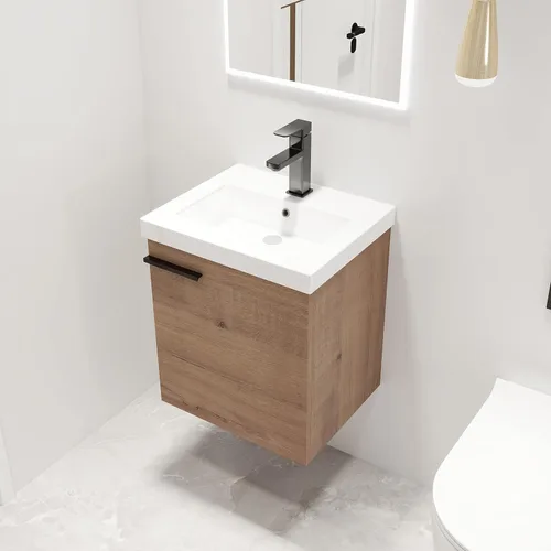 Miniatura 15 de Malwee Tocador de baño flotante de 18 pulgadas con lavabo, Tocador de baño de lavabo individual de 18 pulgadas montado en la pared, con 1 puerta
