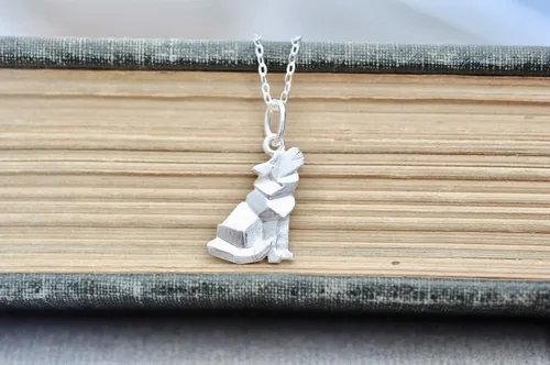 Miniatura 6 de Collar de lobo de origami con cadena de plata de ley de 16