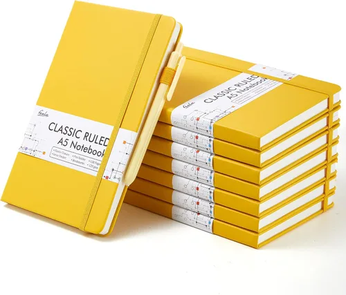 Miniatura 9 de feela Paquete de 8 cuadernos a granel para la escuela, cuadernos de negocios de tapa dura, diarios clásicos rayados con soporte para bolígrafo