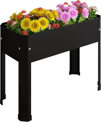 Miniatura 10 de PROXRACER Cama de jardín elevada con patas desmontables, maceta de metal elevada para cultivar hierbas frescas, verduras, flores, suculentas y otras