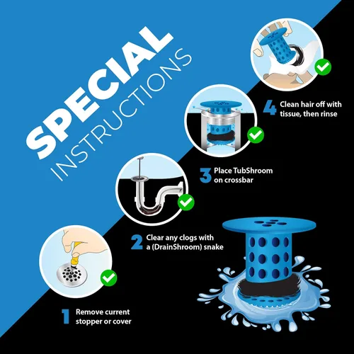 Miniatura 7 de TubShroom Colador Captador de Cabello para Desagüe de Bañera, Azul – Protector de Desagüe y Captador de Cabello para Desagües de Baño, Se Adapta a