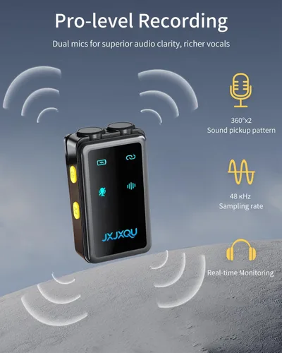 Miniatura 7 de Micrófono Lavalier inalámbrico para iPhone: micrófono JXJXQU con reducción de ruido inteligente, efecto de reverberación, batería de 30 H+, diseño
