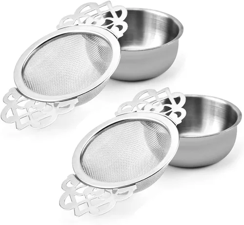Picowe Paquete de 2 coladores de té, coladores de té plateados de acero inoxidable para té suelto de malla fina para boca de taza de 2.5 a 4 pulgadas