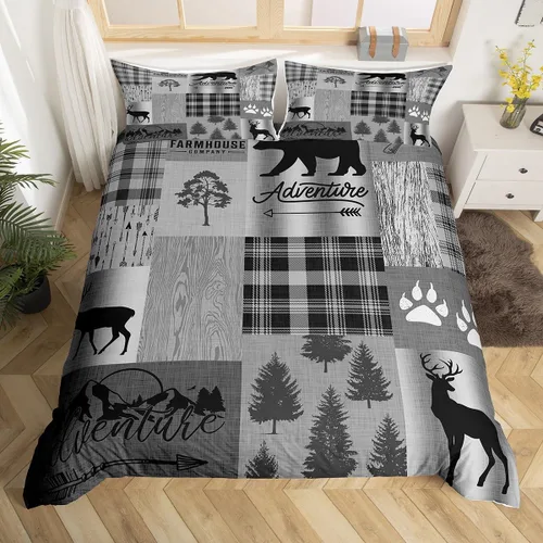 Miniatura 28 de Juego de funda de edredón para niños con diseño de gato lindo, tamaño individual, juego de ropa de cama con hojas de flores, luna, noche y cielo