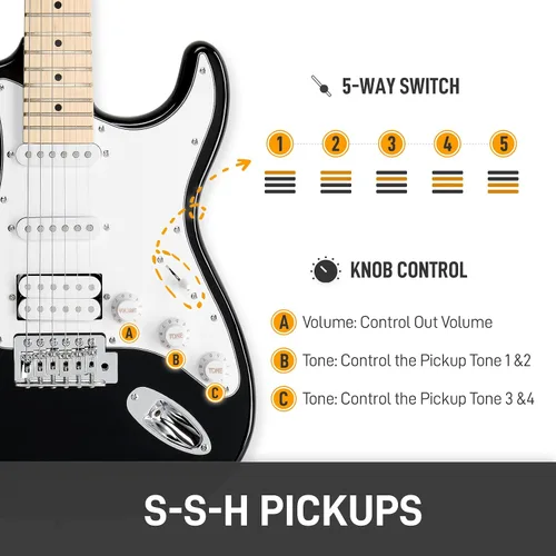 Miniatura 3 de Ktaxon - Kit de guitarra eléctrica de 39 pulgadas para principiantes, con pastillas HSS de 6 cuerdas, guitarra eléctrica de cuerpo sólido