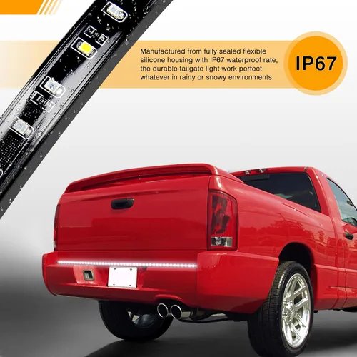 Miniatura 6 de GOOACC - Tira de luz para portón trasero de camioneta de 48"/49", 5 funciones, 90 LED rojo/blanco de una sola fila, iluminación trasera universal