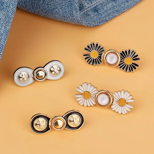 Miniatura 7 de TOOVREN Apretador de cintura para pantalones, botones de mezclilla desmontables para jeans sueltos, alfileres de botones sin costura y sin B-Daisy