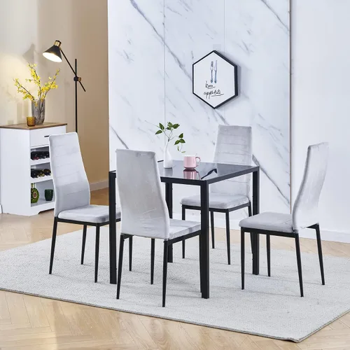 Miniatura 22 de Juego de 4 mesas de comedor y sillas de comedor de cristal negro de 5 piezas, moderna mesa cuadrada de cocina pequeña y 4 sillas de comedor que