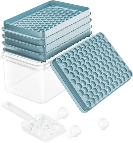 Miniatura 13 de Bandeja para cubitos de hielo con tapa y contenedor, bandejas redondas para cubitos de hielo para congelador, molde de hielo de grado alimenticio
