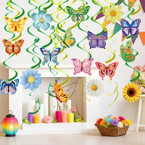 Miniatura 6 de 33 decoraciones colgantes de primavera para el hogar, serpentinas colgantes de mariposa para primavera, verano, Pascua, flores, mariposa, temática