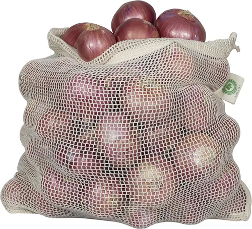 Miniatura 13 de Bolsas reutilizables de malla de algodón para productos – 100% algodón orgánico, duraderas, doble costura, lavables con peso de tara y cordón