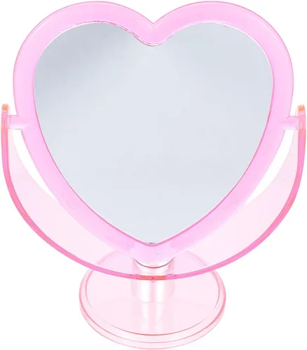 FOMIYES Espejo de maquillaje rosa en forma de corazón, espejo giratorio de doble cara para tocador, escritorio, baño, dormitorio