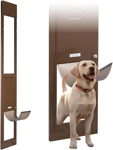 Miniatura 15 de VEVOR Puerta para perro para puerta corrediza de vidrio, 75 7/8 "-80 11/16 pulgadas de altura ajustable para puertas correderas, marco de aluminio