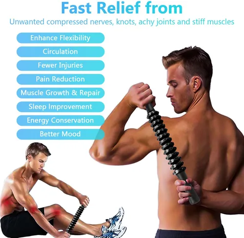 Miniatura 8 de Barra de rodillo muscular, barra de rodillo de masaje de yoga, herramienta de belleza para atletas, alivio del dolor de piernas (negro)