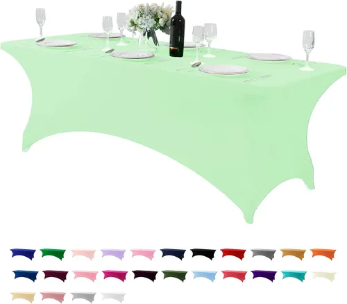 Miniatura 23 de Mantel de elastano para mesas de 4, 6 u 8 pies, mantel elástico universal ajustable para fiestas, banquetes, bodas y eventos - Verde manzana