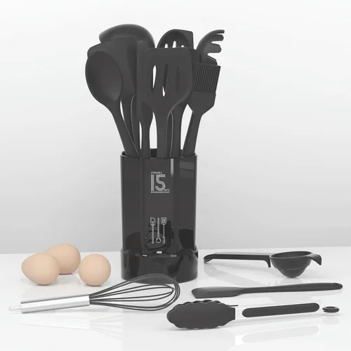 Miniatura 3 de AOTHOD Juego de utensilios de cocina de silicona, resistentes al calor de 446 °F, juegos de espátula, pinzas giratorias, cuchara, utensilios de Gris