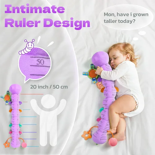 Miniatura 5 de HEMRLY Juguetes Sensoriales para Bebés de 0 a 6 Meses, Oruga Musical de Peluche con Mordedor, Papel Crujiente, Sonajero, Espejo para Bebé para Morado