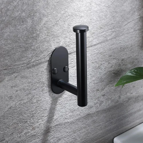 Miniatura 5 de YIGII Soporte de papel higiénico adhesivo – Soporte autoadhesivo para papel higiénico negro, soporte de pared para baño y cocina, acero inoxidable