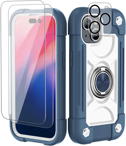 Miniatura 45 de Funda para iPhone 11 de 6.1 pulgadas con soporte de anillo, con 2 protectores de pantalla de vidrio, resistente a los golpes, resistente a