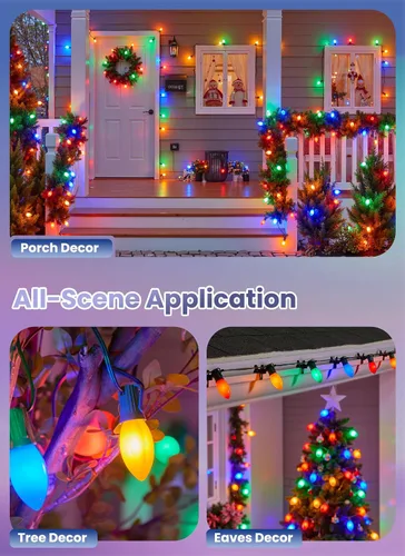 Miniatura 7 de Luces LED vintage C9 de Navidad para exteriores, luces de cadena C9 de 150 pies con 75 bombillas C9 irrompibles, luces comerciales impermeables