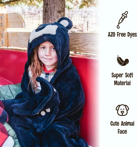 Miniatura 6 de Manta con capucha portátil Lazy One para niños, manta con capucha de animales (lobo)