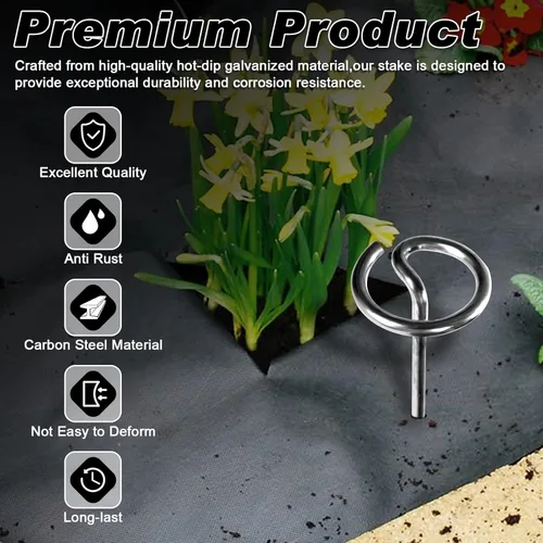 Miniatura 7 de FEED GARDEN Paquete de 60 grapas de paisaje galvanizadas de calibre 8 de 6 pulgadas, estacas de jardín SOD para cubierta de plantas, tienda, tela