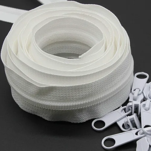 Miniatura 22 de Leekayer The Yard - Cremalleras de bobina de nailon blanco #5 a granel de 10 yardas con 25 deslizadores plateados para costura DIY bolsa