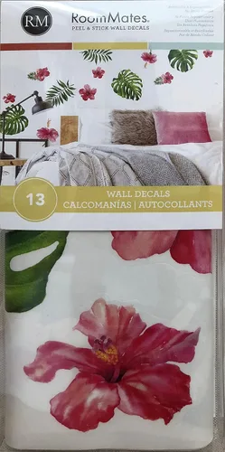 Miniatura 5 de RoomMates Vinilo decorativo para pared, diseño de flor de hibisco tropical, vinilo, fabricado en Estados Unidos