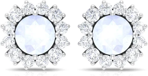 Miniatura 2 de 1 CT Moonstone and Moissanite Stud Earrings 4 MM Moonstone Stud Earrings Moonstone Stud Earrings with Halo Moissanite Light Blue Moonstone Stud