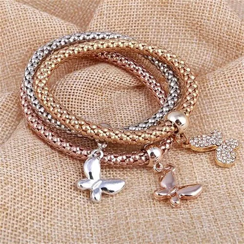 Miniatura 4 de SILANER Pulseras multicapa con dijes de cristal, 3 unidades, oro y plata, oro rosa, pulsera elástica en forma de corazón para mujer, árbol de la vida
