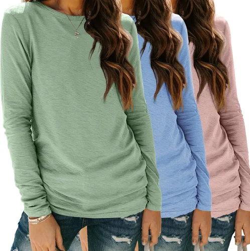 Miniatura 46 de SUNBS Paquete de 3 camisas de manga larga para mujer, ajuste holgado, ropa de otoño, ropa de moda 2025, camisetas básicas de entrenamiento, trajes