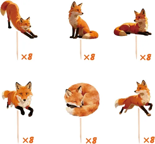 Miniatura 4 de 48 Pcs Fox Cupcake Toppers - Woodland Animal Cake Picks for Woodland Animal-Themed Baby Shower Birthday Party Table Decorations Supplies